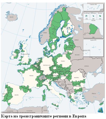 Карта на тронсграничните региони в Европа